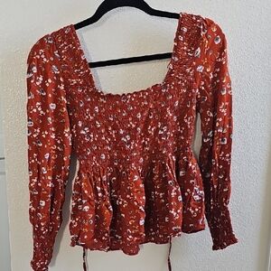 Floral Smocked Red Women's Top
